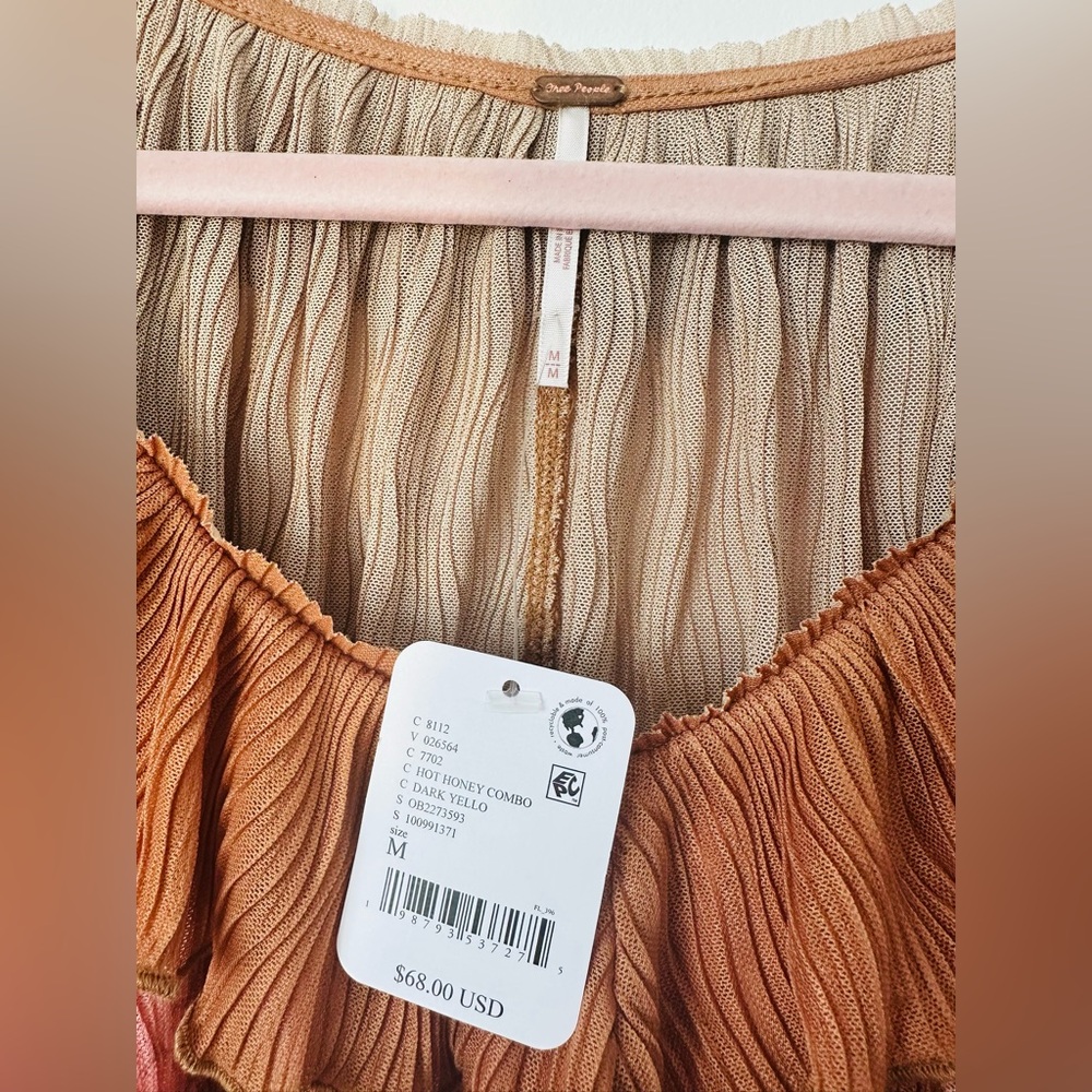Free People Rust and Blush Floral Pleated V-Neck Top - Picture 7 of 8